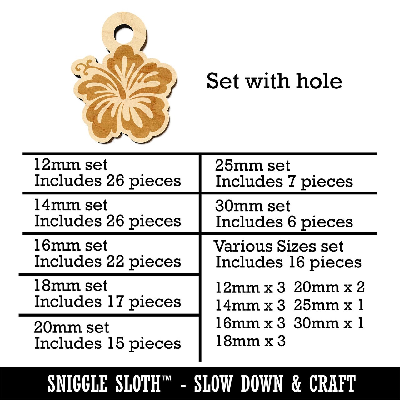 Pretty Hibiscus Flower Tropical Mini Wood Shape Charms Jewelry DIY Craft